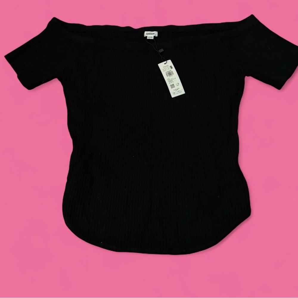Garage Black ribbed off the shoulder top